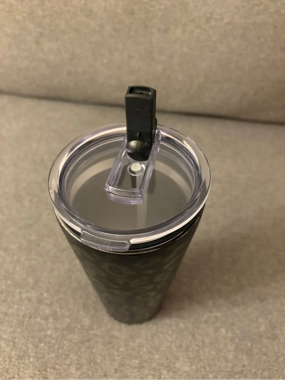 Black Leopard Print Insulated Travel Tumbler with Clear Lid